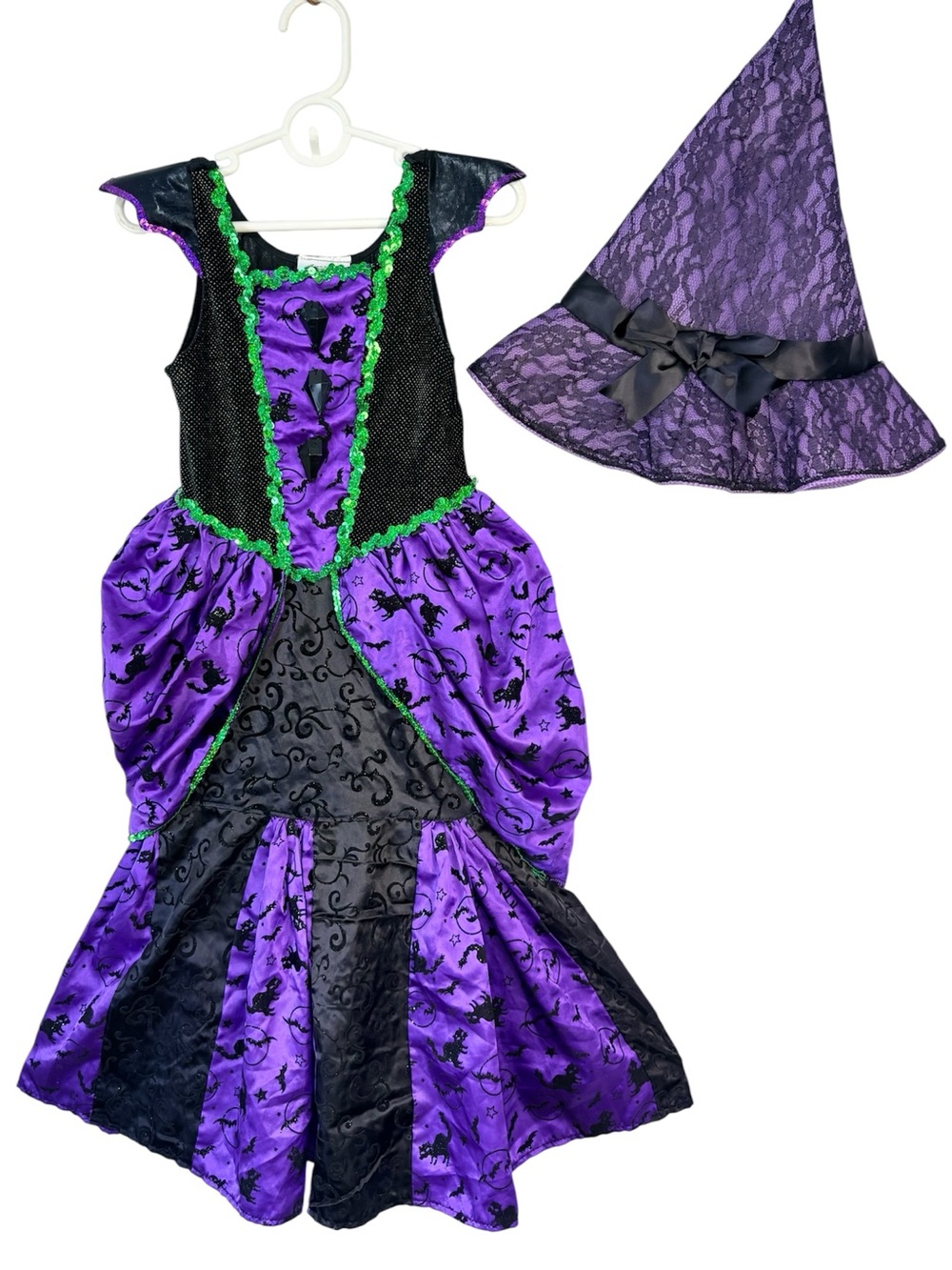 Vintage Halloween Witch Costume purple black velvet bats girls size 5-6